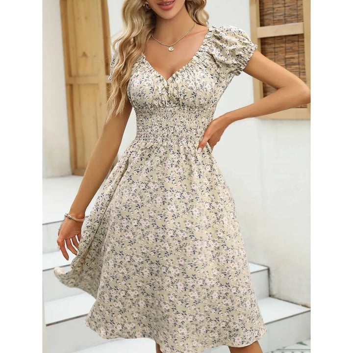 Women’s Floral Bohemian Ruffle Midi Dress