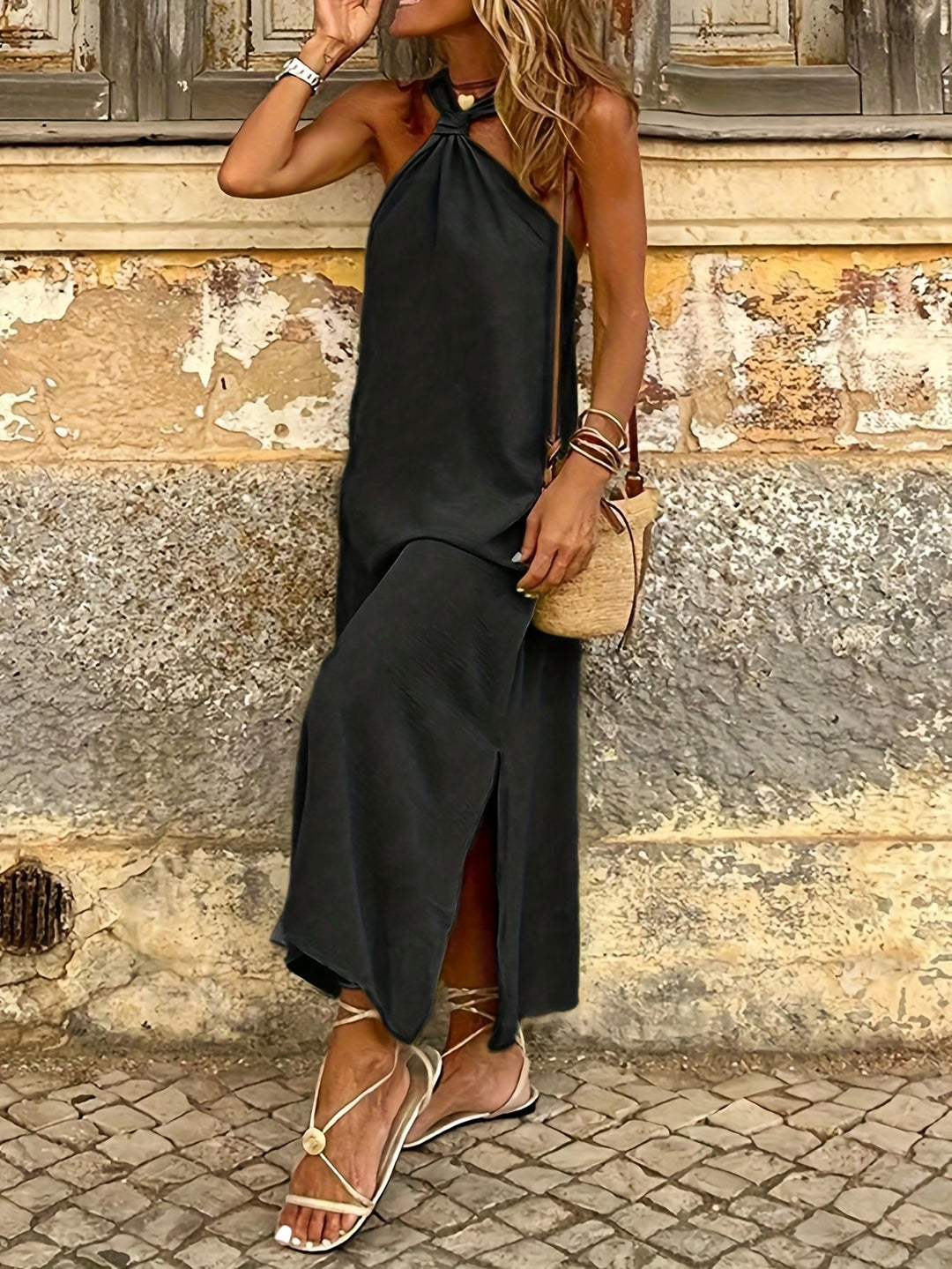 Tucked Halter Neck Loose Dress