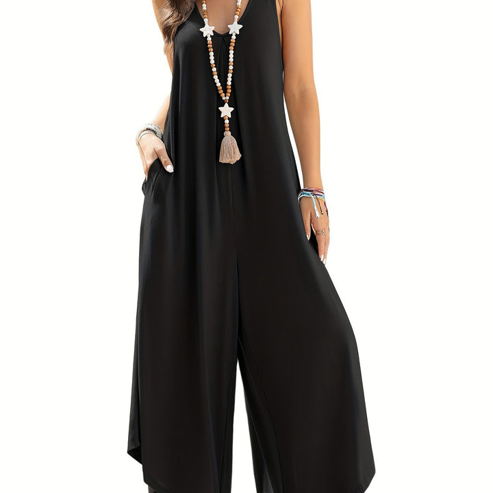 Solid Color Pocket Wide Leg Jumpsuit