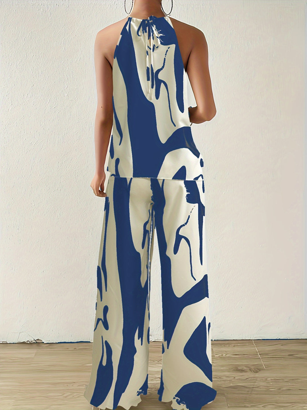 Floral Print Halter Top & Wide-Leg Pants Set