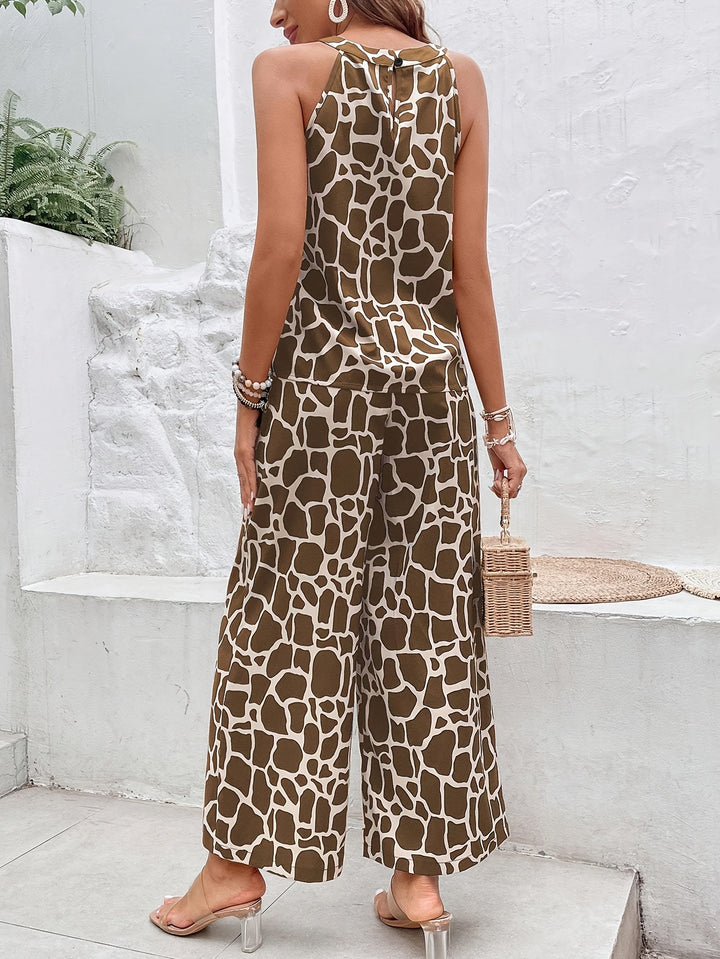 Leopard Print Sleeveless Tank & High-Waist Pants Set