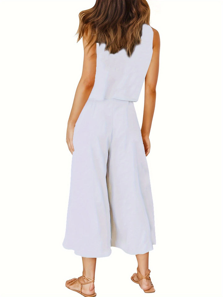 Navy Blue Casual Solid Two-piece Set