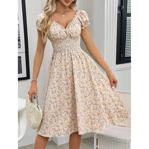 Women’s Floral Bohemian Ruffle Midi Dress