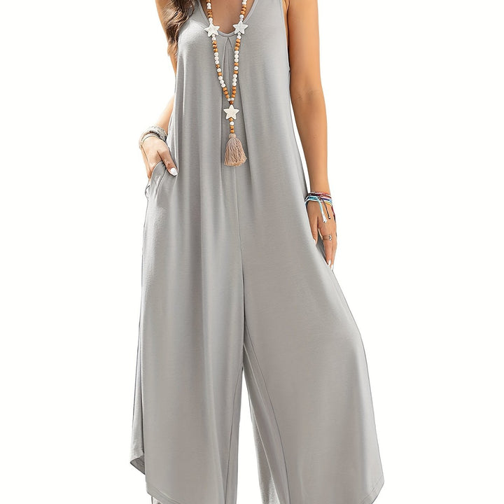 Solid Color Pocket Wide Leg Jumpsuit