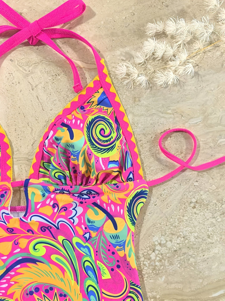 One-Piece Swimsuit with Lace-Up Detail