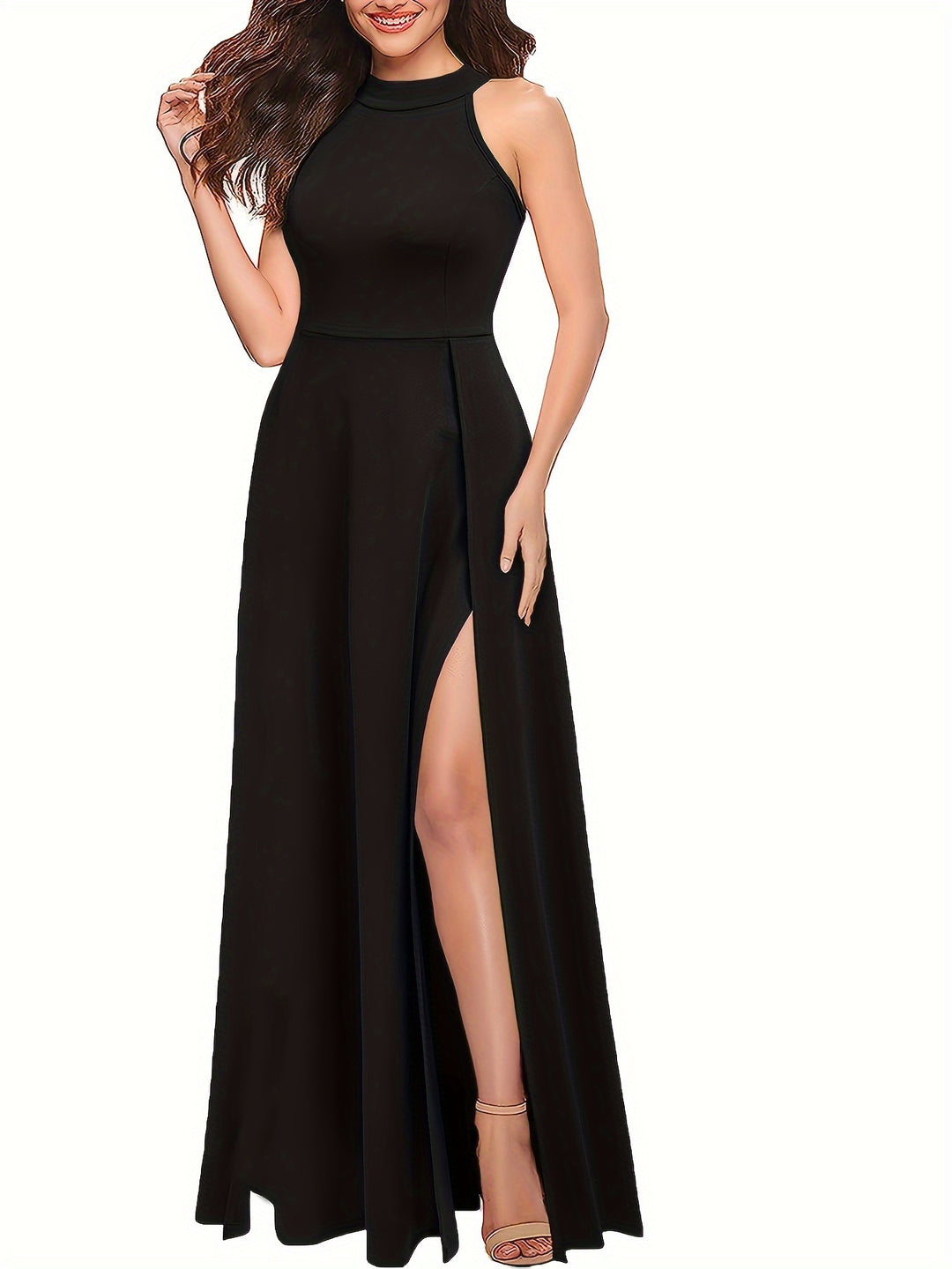 Elegant Split Maxi Solid Dress