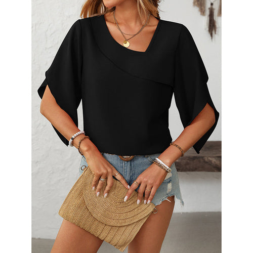 Women V-Neck Fashionable Short-Sleeved Shirt
