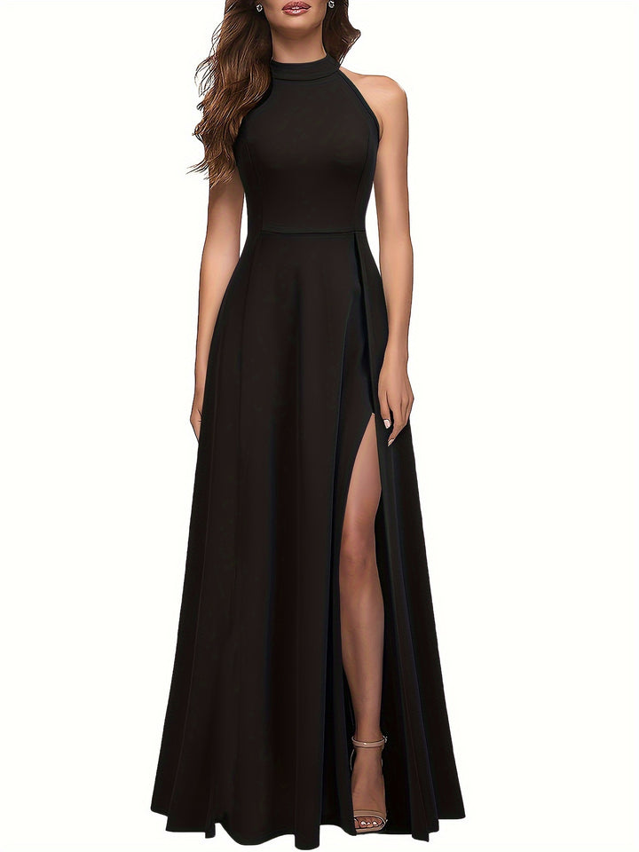 Elegant Split Maxi Solid Dress