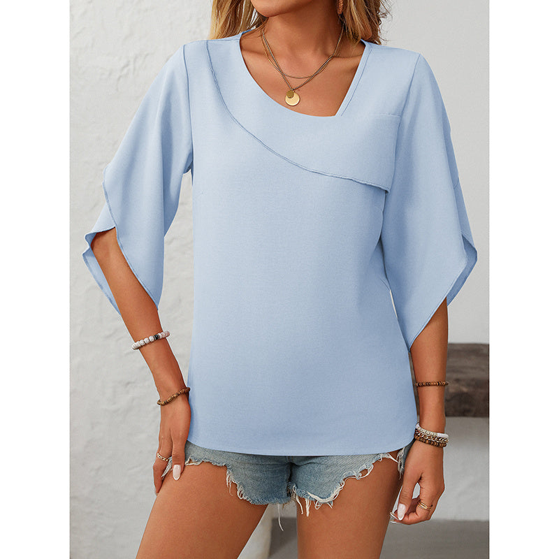 Women V-Neck Fashionable Short-Sleeved Shirt