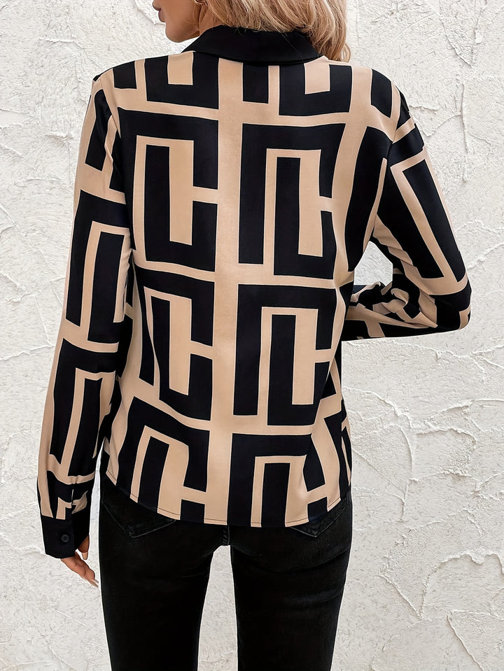Geo Print V Neck Blouse