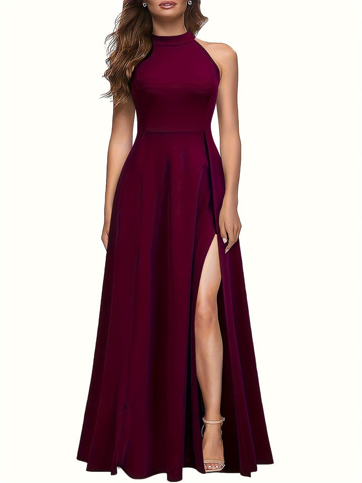 Elegant Split Maxi Solid Dress